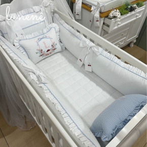 Enxoval de Berço 08 Peças Personalizado Azul Xadrez 200 Fios 4599