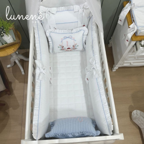 Enxoval de Berço 08 Peças Personalizado Azul Xadrez 200 Fios 4599