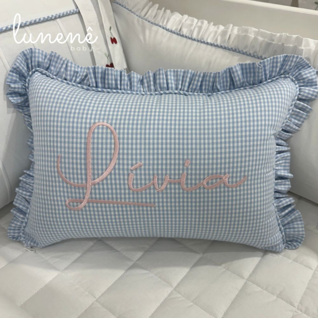 Enxoval de Berço 08 Peças Personalizado Azul Xadrez 200 Fios 4599