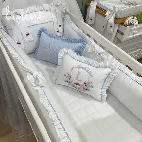 Enxoval de Berço 08 Peças Personalizado Azul Xadrez 200 Fios 4599