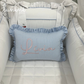 Enxoval de Berço 08 Peças Personalizado Azul Xadrez 200 Fios 4599