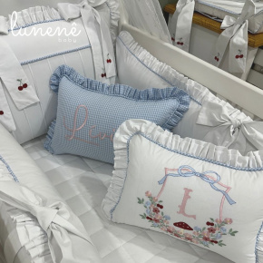 Enxoval de Berço 08 Peças Personalizado Azul Xadrez 200 Fios 4599