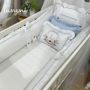 Enxoval de Berço 08 Peças Personalizado Azul Xadrez 200 Fios 4599