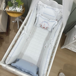 Enxoval de Berço 08 Peças Personalizado Azul Xadrez 200 Fios 4599