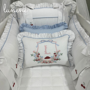 Enxoval de Berço 08 Peças Personalizado Azul Xadrez 200 Fios 4599