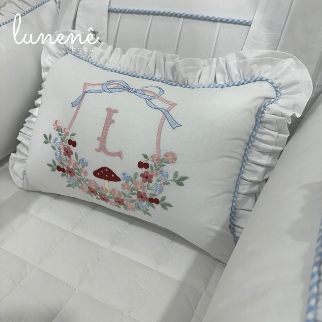 Enxoval de Berço 08 Peças Personalizado Azul Xadrez 200 Fios 4599