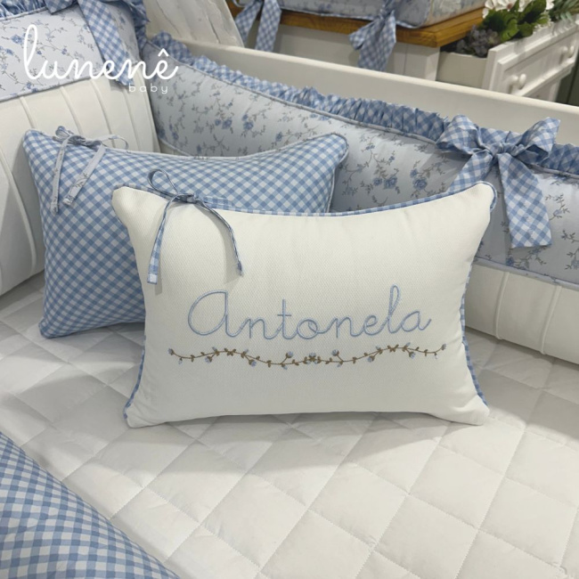 Enxoval de Berço 08 Peças Personalizado Doce Jardim Azul 200 Fios 4600
