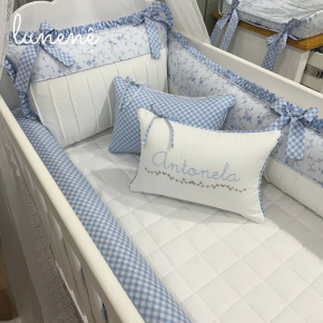 Enxoval de Berço 08 Peças Personalizado Doce Jardim Azul 200 Fios 4600