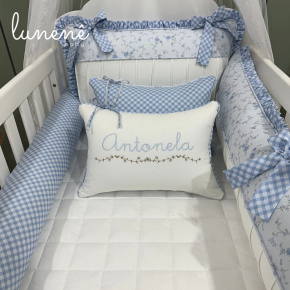 Enxoval de Berço 08 Peças Personalizado Doce Jardim Azul 200 Fios 4600