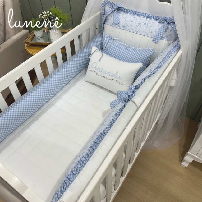 Enxoval de Berço 08 Peças Personalizado Doce Jardim Azul 200 Fios 4600