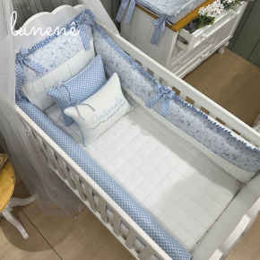Enxoval de Berço 08 Peças Personalizado Doce Jardim Azul 200 Fios 4600