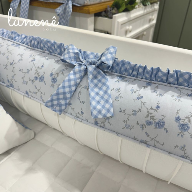 Enxoval de Berço 08 Peças Personalizado Doce Jardim Azul 200 Fios 4600