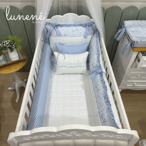 Enxoval de Berço 08 Peças Personalizado Doce Jardim Azul 200 Fios 4600
