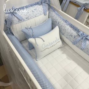 Enxoval de Berço 08 Peças Personalizado Doce Jardim Azul 200 Fios 4600