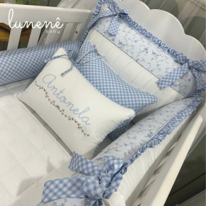 Enxoval de Berço 08 Peças Personalizado Doce Jardim Azul 200 Fios 4600