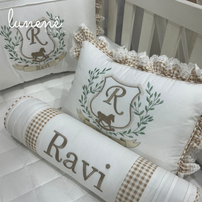 Kit Berço 100% Algodão 200 Fios Personalizado 08 Peças Ravi