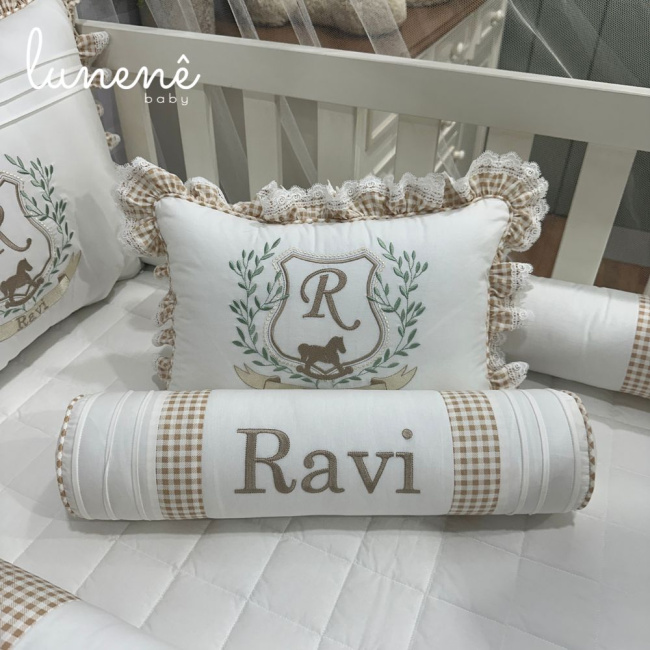 Kit Berço 100% Algodão 200 Fios Personalizado 08 Peças Ravi