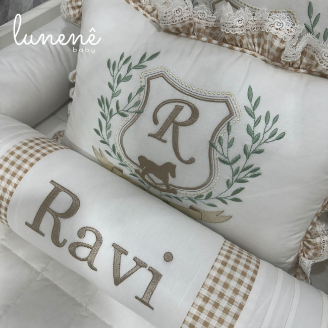 Kit Berço 100% Algodão 200 Fios Personalizado 08 Peças Ravi