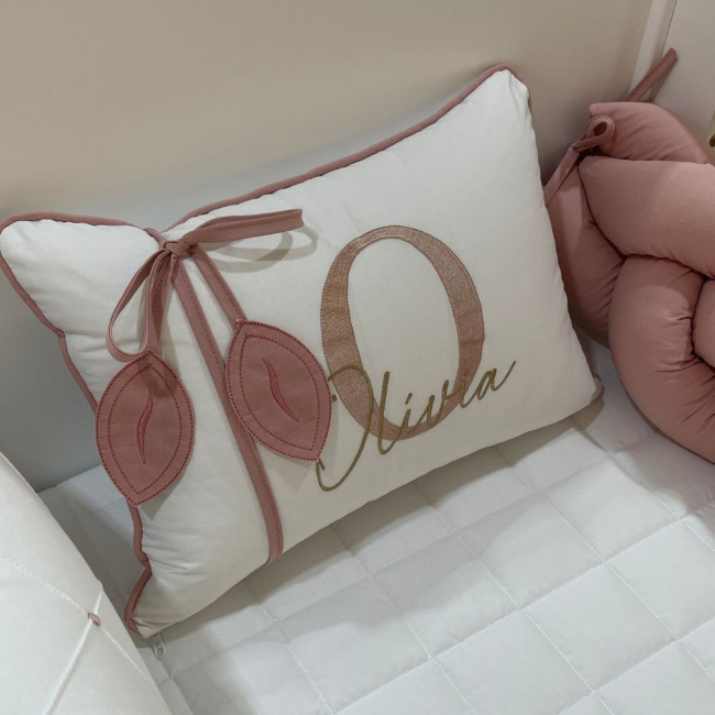 Enxoval de Berço 08 Peças Personalizado Rose 200 Fios