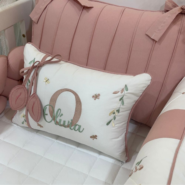 Enxoval de Berço 08 Peças Personalizado Rose 200 Fios