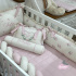 Enxoval de Berço Personalizado 08 Peças Primavera Linho e Rosa 200 Fios Coração Florido