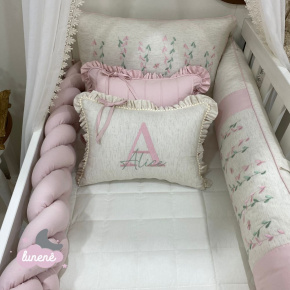 Enxoval de Berço Personalizado 08 Peças Ramo de Flores Personale 200 Fios 9028