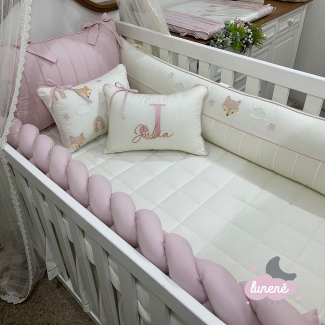 Enxoval de Berço Personalizado 08 Peças Raposinha Baby Rose 4313