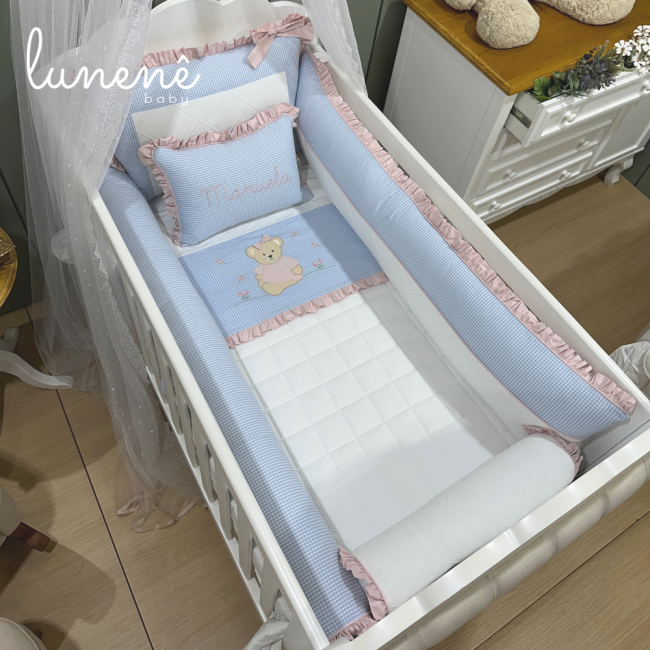 Enxoval de Berço 09 Peças Lunenê Baby Ursinha Xadrez 9093