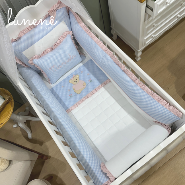 Enxoval de Berço 09 Peças Lunenê Baby Ursinha Xadrez 9093