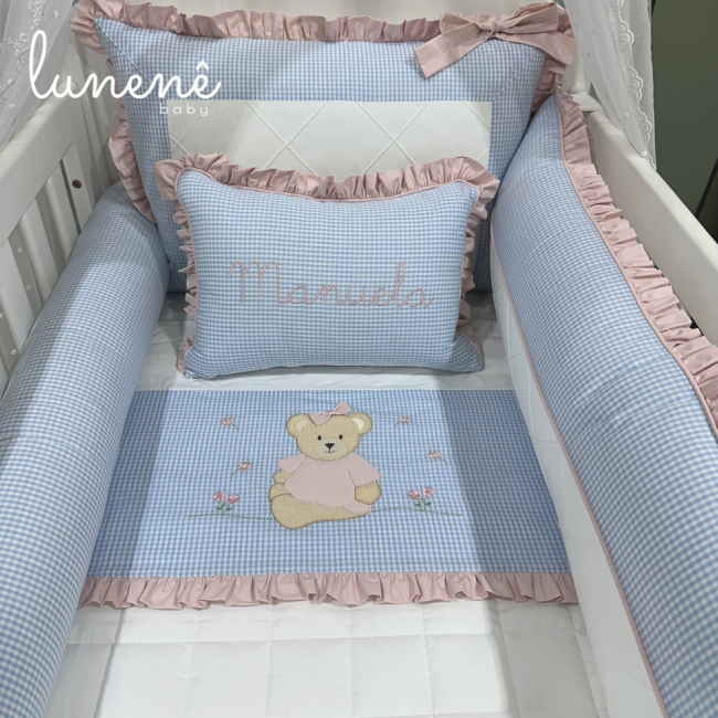 Enxoval de Berço 09 Peças Lunenê Baby Ursinha Xadrez 9093