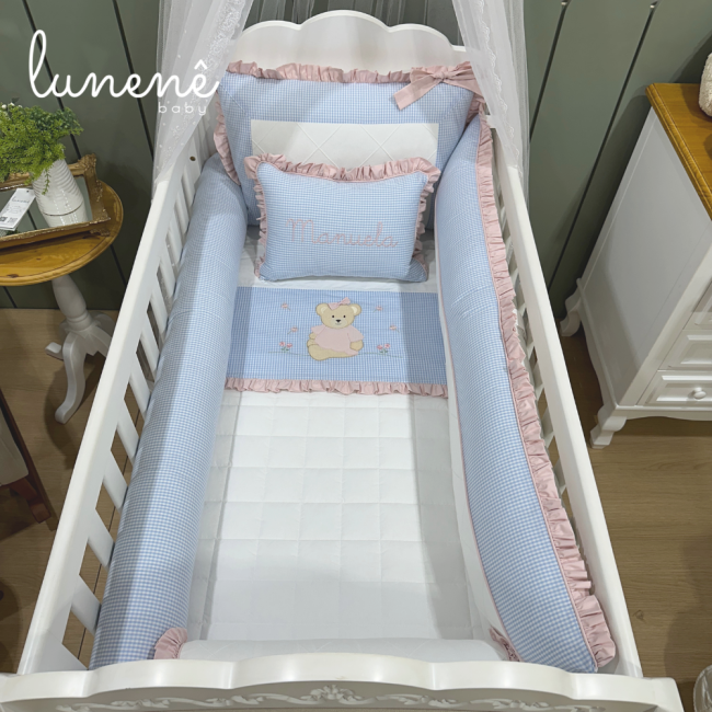 Enxoval de Berço 09 Peças Lunenê Baby Ursinha Xadrez 9093