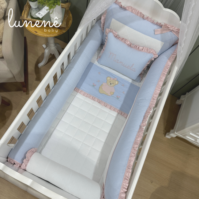 Enxoval de Berço 09 Peças Lunenê Baby Ursinha Xadrez 9093