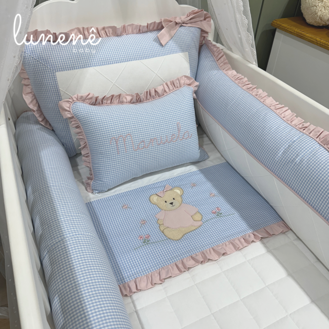 Enxoval de Berço 09 Peças Lunenê Baby Ursinha Xadrez 9093