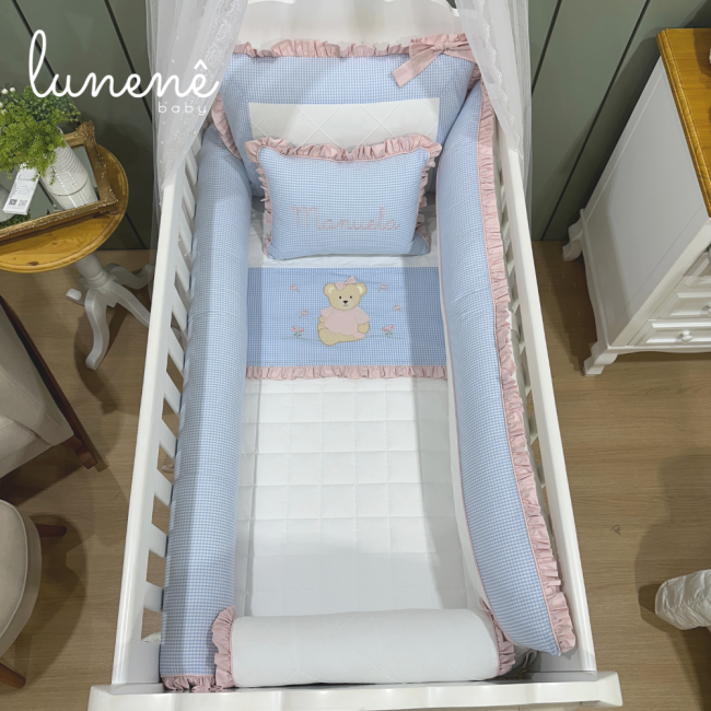 Enxoval de Berço 09 Peças Lunenê Baby Ursinha Xadrez 9093