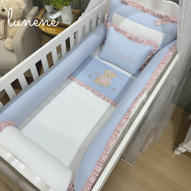 Enxoval de Berço 09 Peças Lunenê Baby Ursinha Xadrez 9093