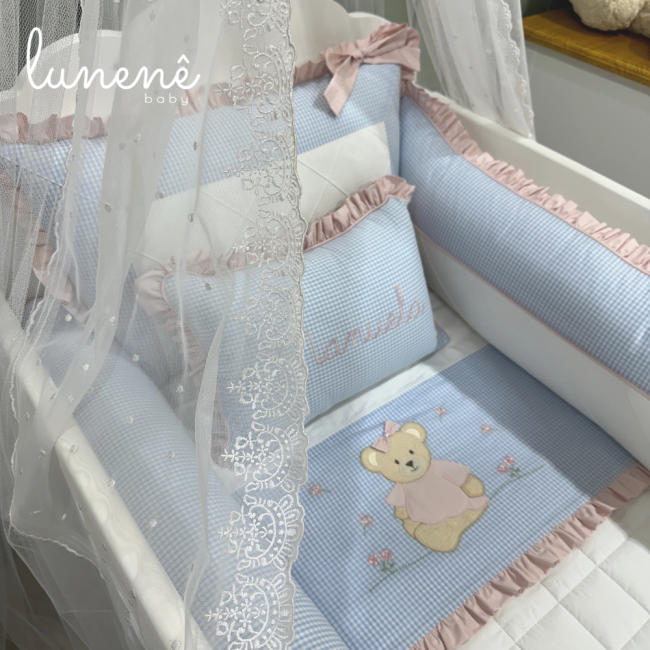 Enxoval de Berço 09 Peças Lunenê Baby Ursinha Xadrez 9093