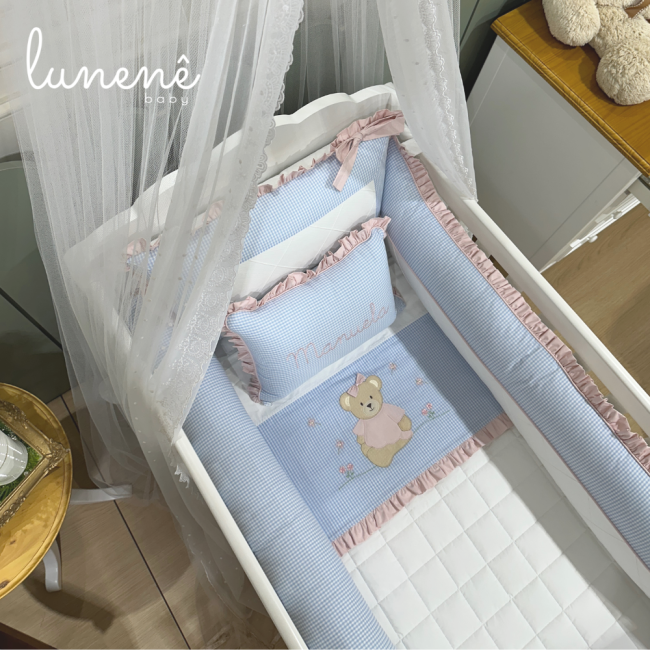 Enxoval de Berço 09 Peças Lunenê Baby Ursinha Xadrez 9093