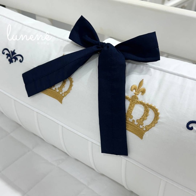 Enxoval de Berço 09 Peças Personalizado Coroinha Marinho 160 Fios 4633