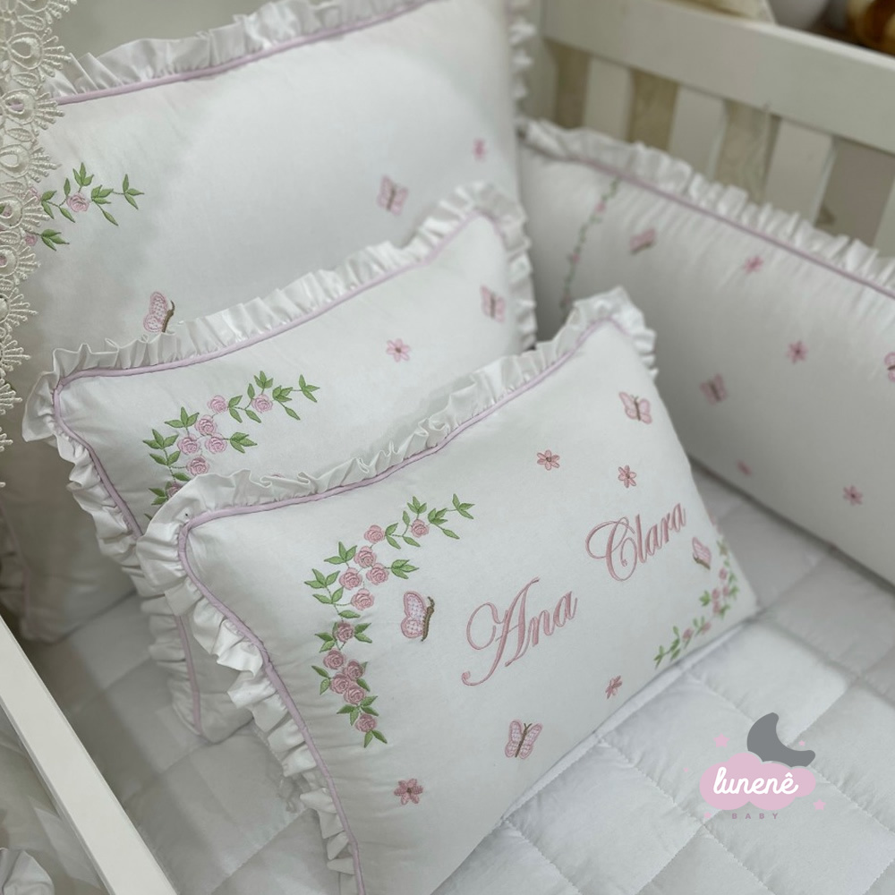 Quarto Completo Primavera Enxoval Bebê Menina Branco - Bege - Rosa 100%  Algodão