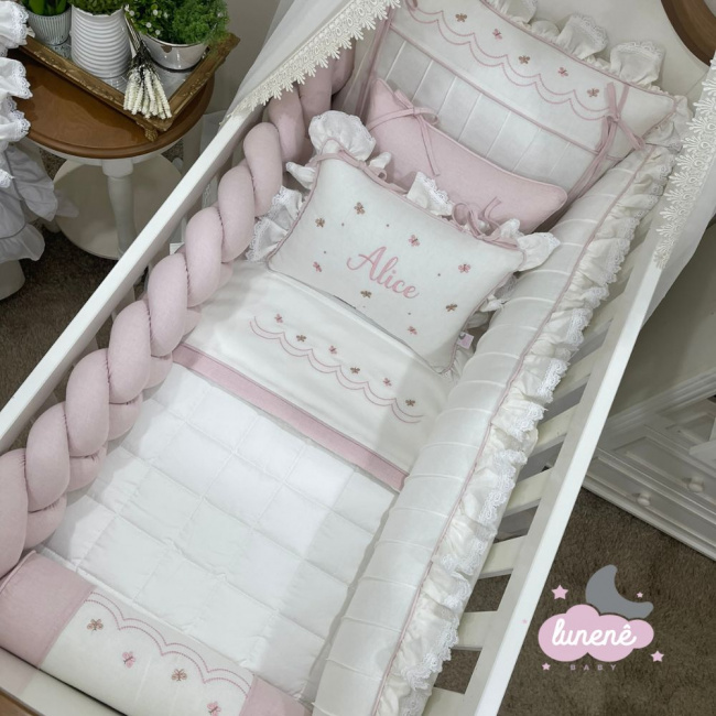 Enxoval de Berço Personalizado 10 Peças Linho Capri Alice Baby Com Trança