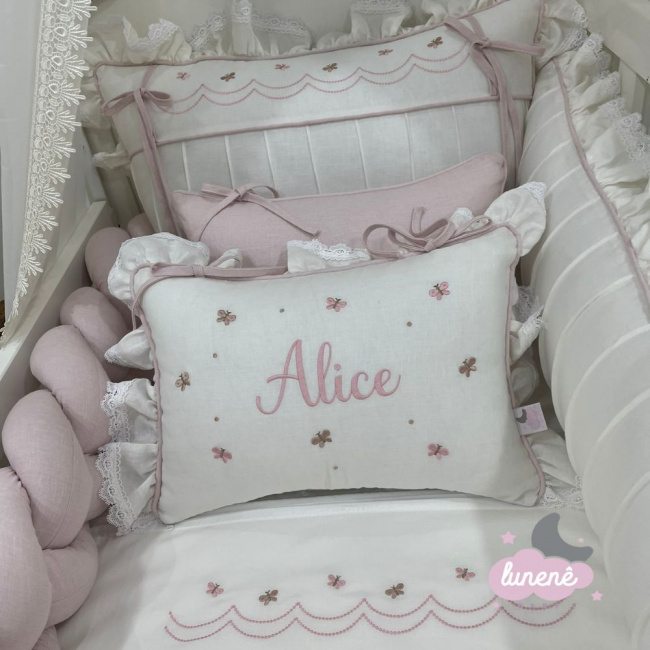 Enxoval de Berço Personalizado 10 Peças Linho Capri Alice Baby Com Trança