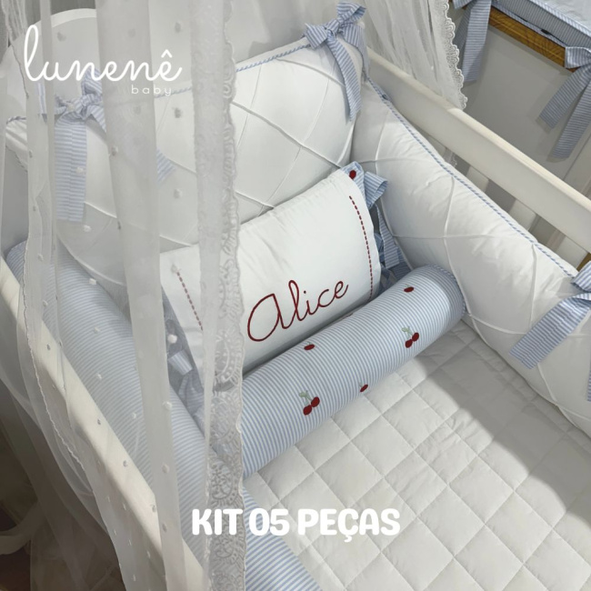 Enxoval de Berço Personalizado 05 Peças Cerejinha 200 Fios 4566