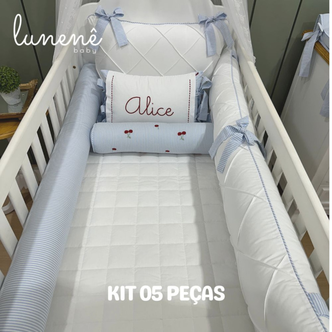 Enxoval de Berço Personalizado 05 Peças Cerejinha 200 Fios 4566