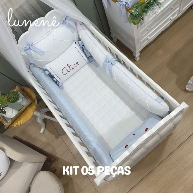 Enxoval de Berço Personalizado 05 Peças Cerejinha 200 Fios 4566