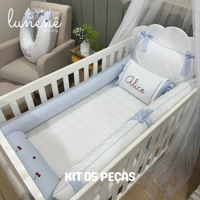 Enxoval de Berço Personalizado 05 Peças Cerejinha 200 Fios 4566
