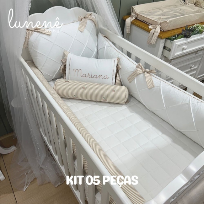 Enxoval de Berço Personalizado 05 Peças Cerejinha Caqui 200 Fios 4575