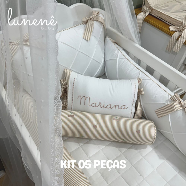 Enxoval de Berço Personalizado 05 Peças Cerejinha Caqui 200 Fios 4575
