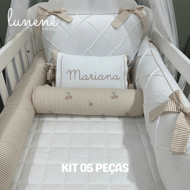 Enxoval de Berço Personalizado 05 Peças Cerejinha Caqui 200 Fios 4575