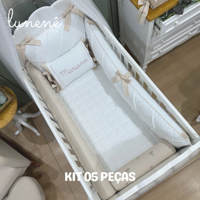 Enxoval de Berço Personalizado 05 Peças Cerejinha Caqui 200 Fios 4575