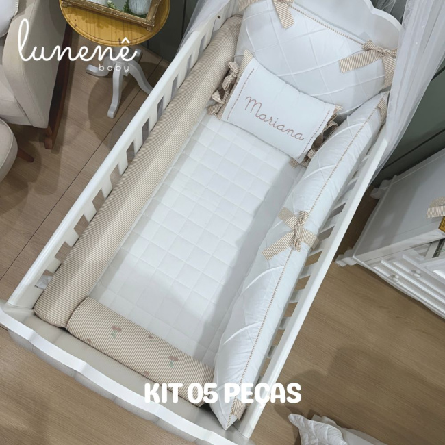 Enxoval de Berço Personalizado 05 Peças Cerejinha Caqui 200 Fios 4575